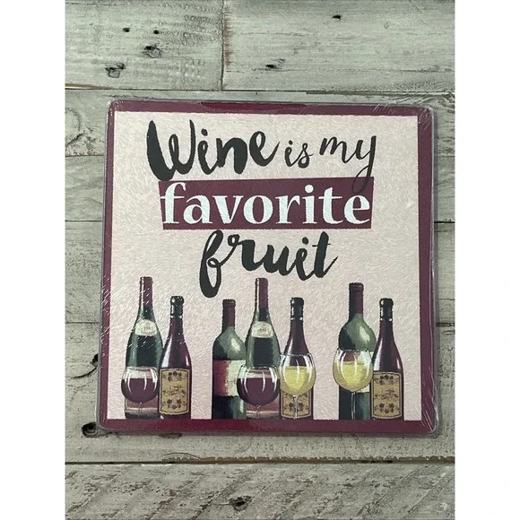 Wine Is My Favorite Fruit Design Glass Cutting Board 7.75" X 7.75" - NEW - Picture 2 of 7